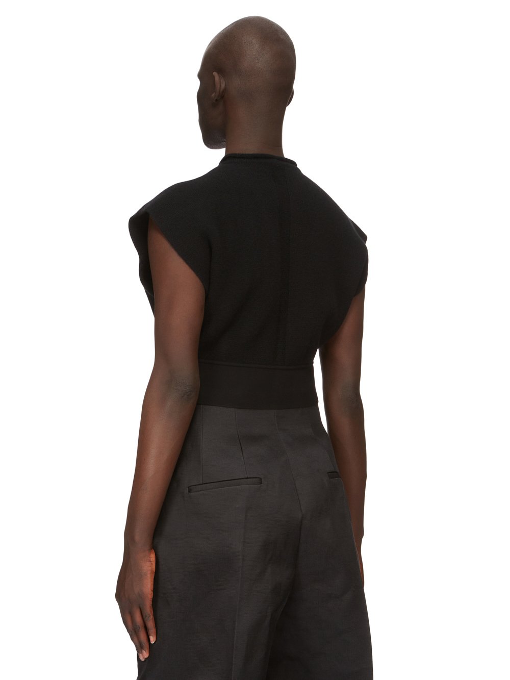 RICK OWENS FW23 LUXOR RUNWAY CROPPED TOP IN BLACK RECYCLED CASHMERE