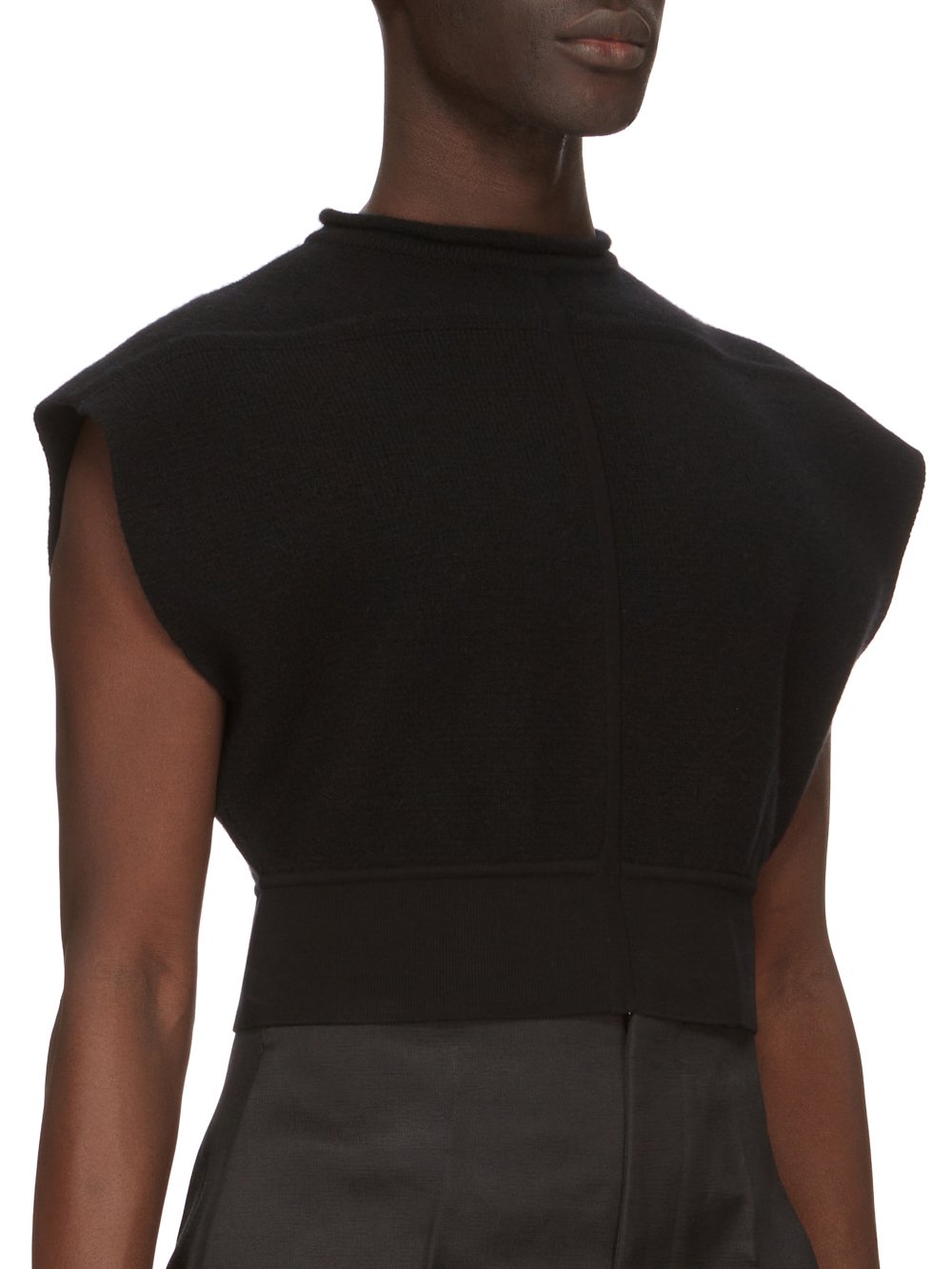 RICK OWENS FW23 LUXOR RUNWAY CROPPED TOP IN BLACK RECYCLED CASHMERE