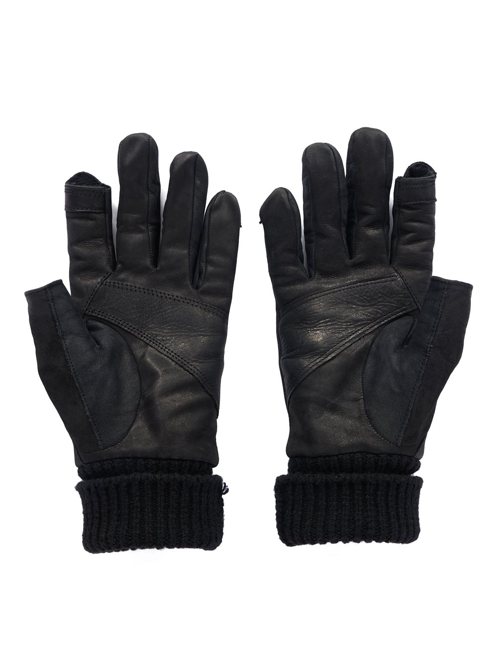 RICK OWENS FW23 LUXOR RUNWAY SHORT RIBCUFF GLOVES IN BLACK SUGAR CALF LEATHER