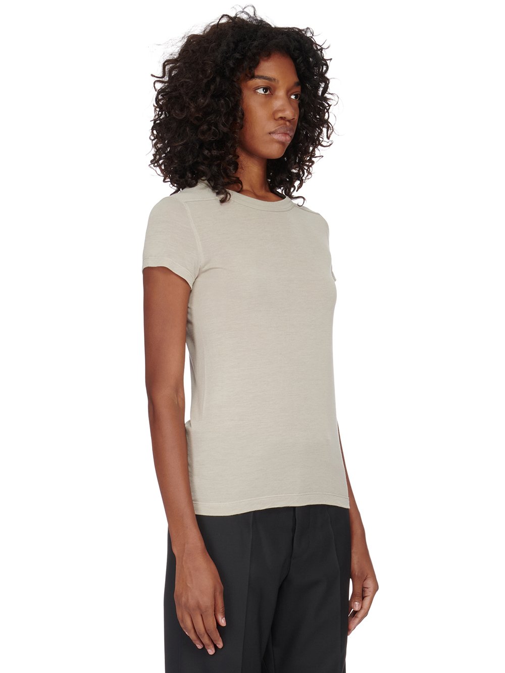 RICK OWENS FW23 LUXOR CROPPED LEVEL T IN PEARL VISCOSE SILK JERSEY