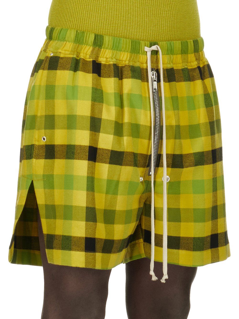 RICK OWENS FW23 LUXOR BELA BOXERS IN ACID COTTON PLAID