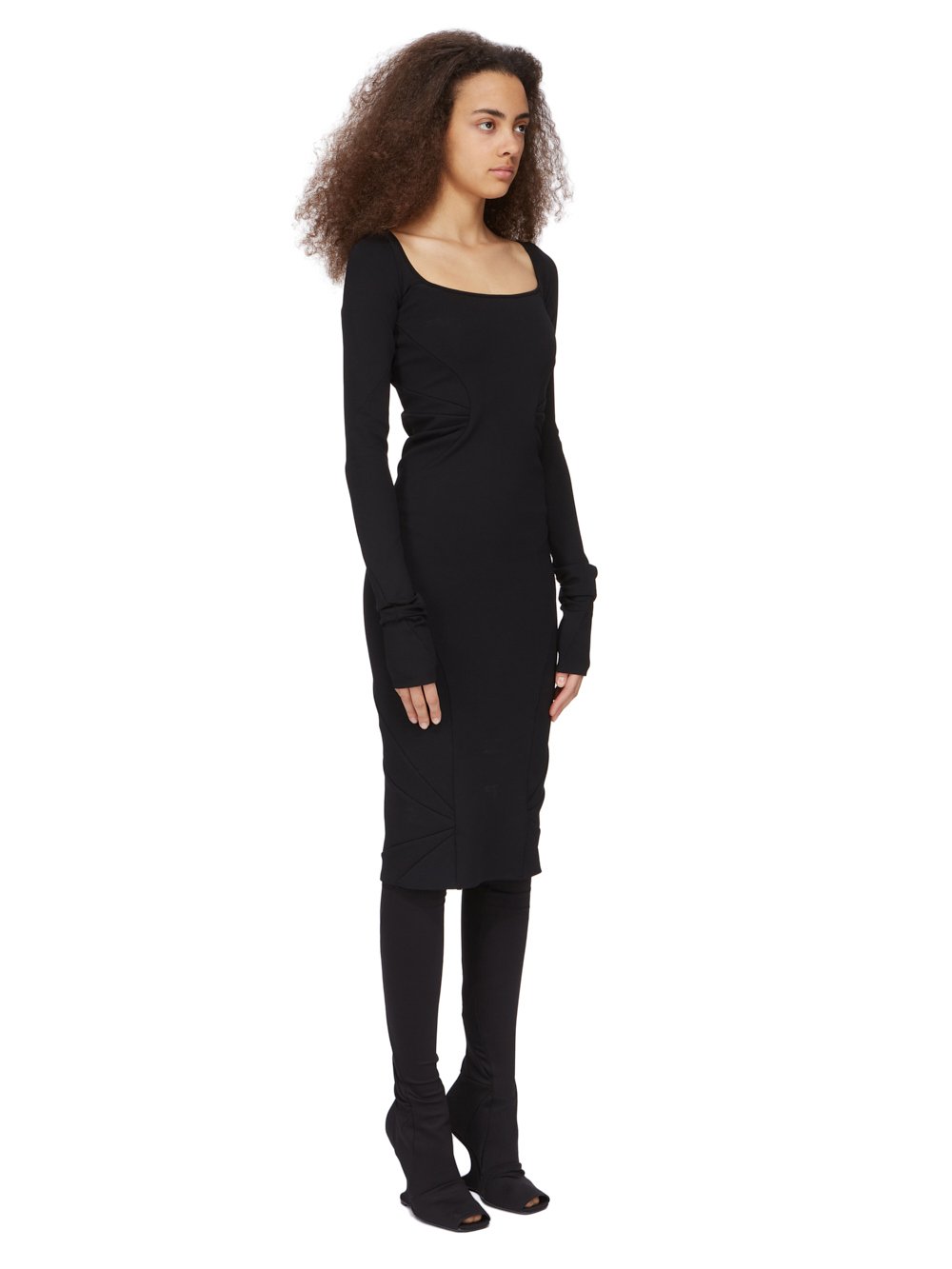 RICK OWENS LILIES FW23 LUXOR SLIP LS DRESS IN BLACK RECYCLED NYLON NEOPRENE JERSEY