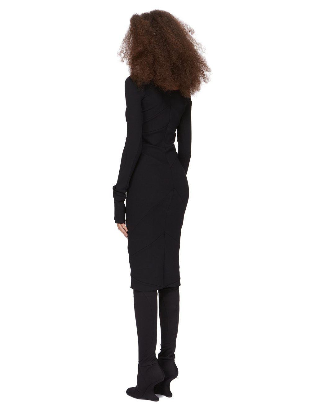 RICK OWENS LILIES FW23 LUXOR SLIP LS DRESS IN BLACK RECYCLED NYLON NEOPRENE JERSEY