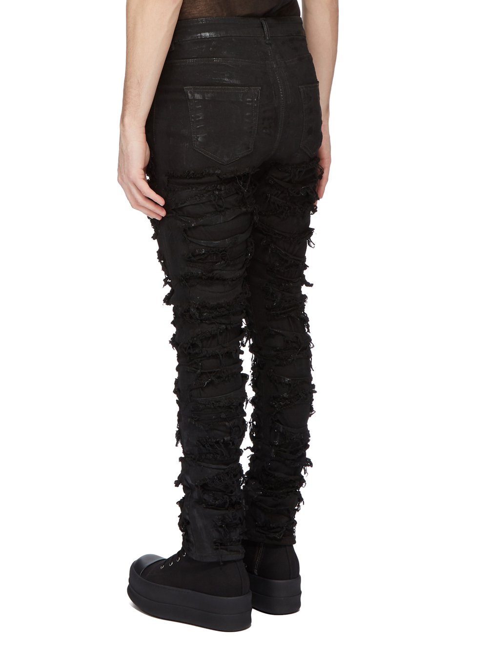 DRKSHDW FW23 LUXOR DETROIT CUT IN BLACK FOIL SLASH STRETCH DENIM