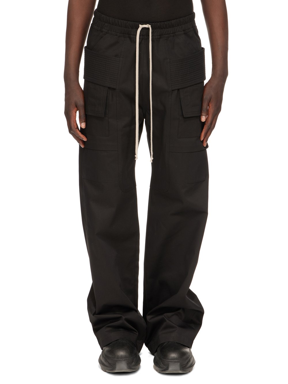 RICK OWENS FW23 LUXOR CREATCH CARGO DRAWSTRING IN BLACK COTTON TWILL