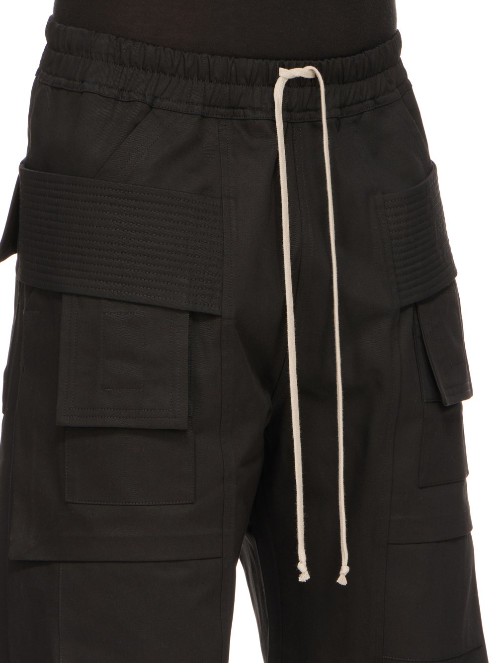 RICK OWENS FW23 LUXOR CREATCH CARGO DRAWSTRING IN BLACK COTTON TWILL