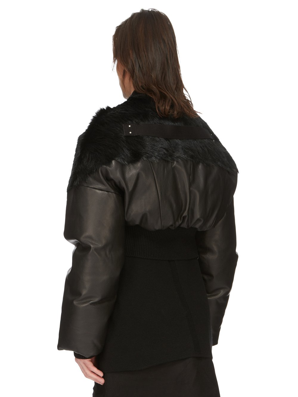 RICK OWENS FW23 LUXOR RUNWAY FLIGHT JKT CROPPED IN BLACK UNSHAVED COW LEATHER AND SOFT GRAIN COW LEATHER