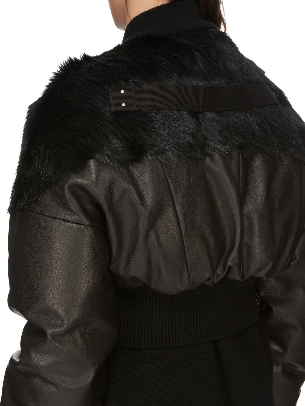 RICK OWENS FW23 LUXOR RUNWAY FLIGHT JKT CROPPED IN BLACK UNSHAVED COW LEATHER AND SOFT GRAIN COW LEATHER