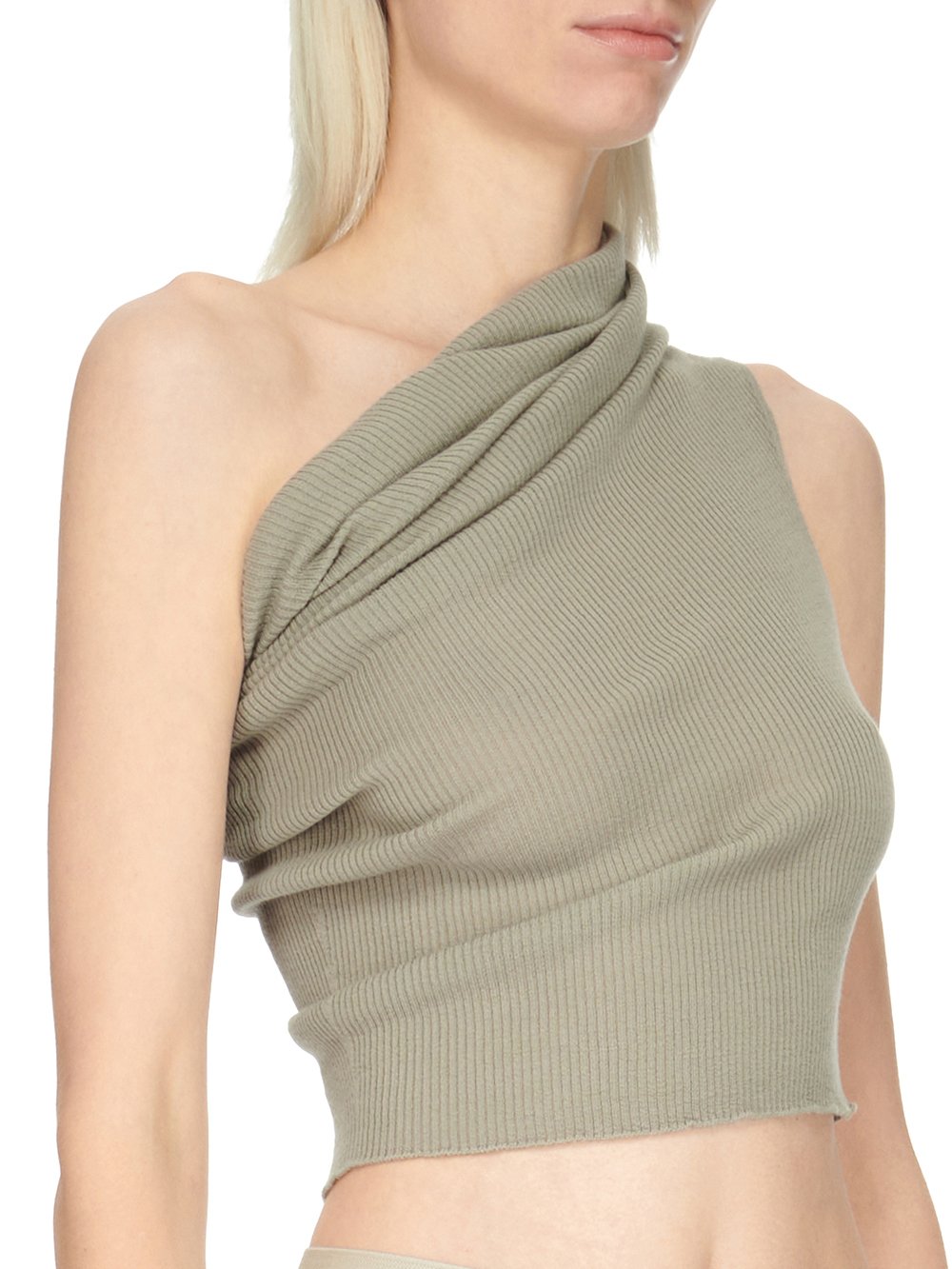 RICK OWENS FW23 LUXOR RIBBED ONE SHOULDER IN PEARL LIGHTWEIGHT RIBBED KNIT