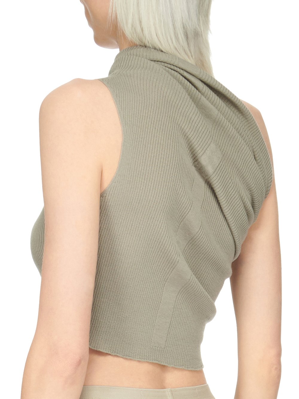 RICK OWENS FW23 LUXOR RIBBED ONE SHOULDER IN PEARL LIGHTWEIGHT RIBBED KNIT