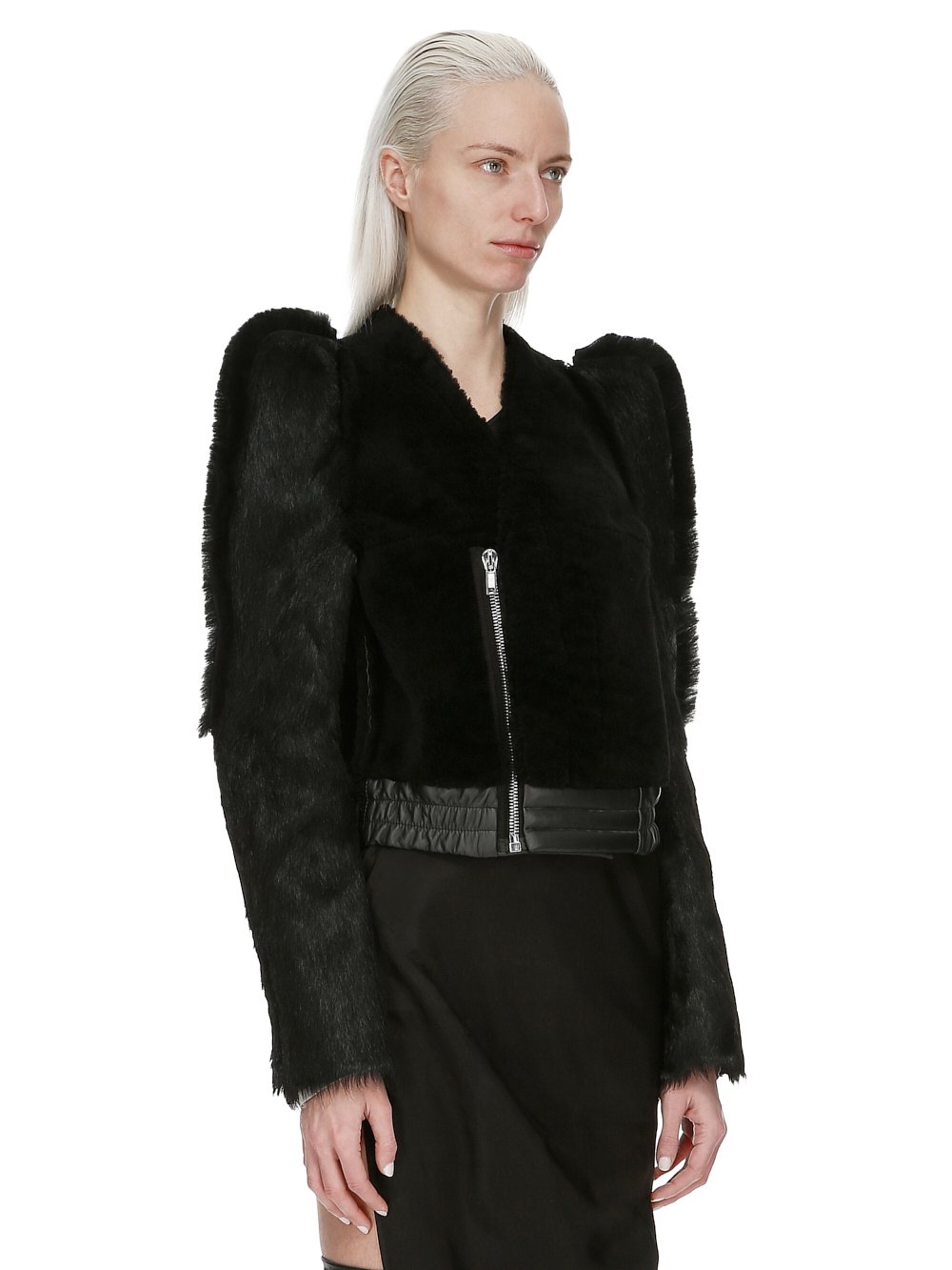 RICK OWENS FW23 LUXOR ZIONIC FLANGED BOMBER IN  BLACK BUTTER LAMB SHEARLING, LONG HAIR PONY AND GOAT FUR