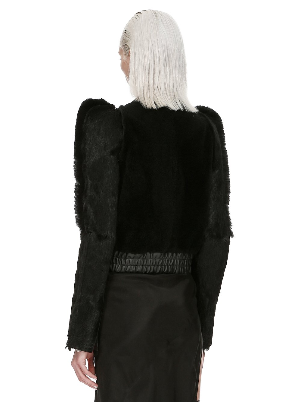 RICK OWENS FW23 LUXOR ZIONIC FLANGED BOMBER IN  BLACK BUTTER LAMB SHEARLING, LONG HAIR PONY AND GOAT FUR