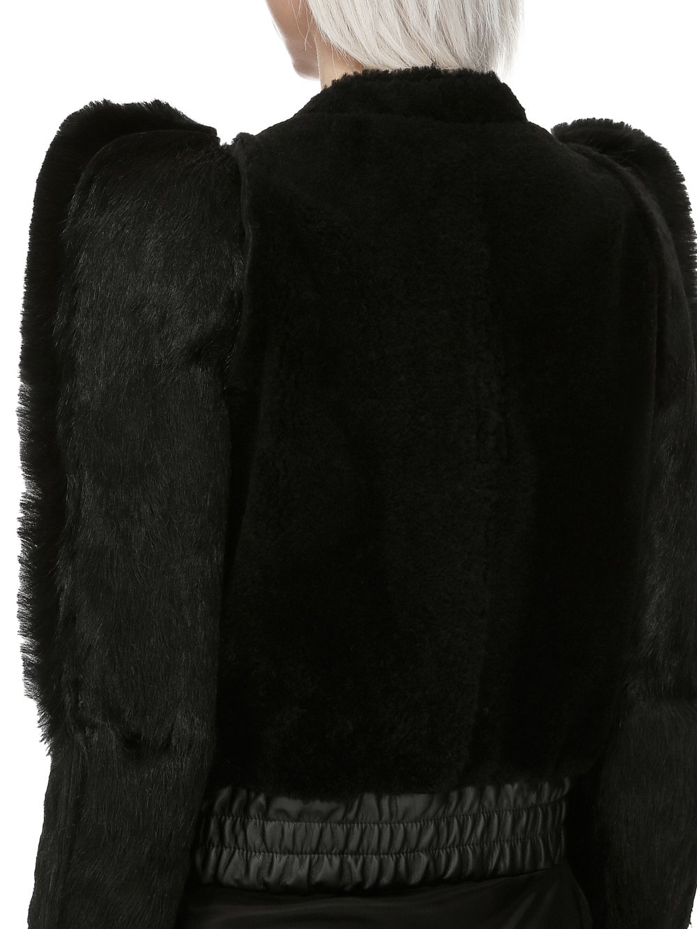 RICK OWENS FW23 LUXOR ZIONIC FLANGED BOMBER IN  BLACK BUTTER LAMB SHEARLING, LONG HAIR PONY AND GOAT FUR