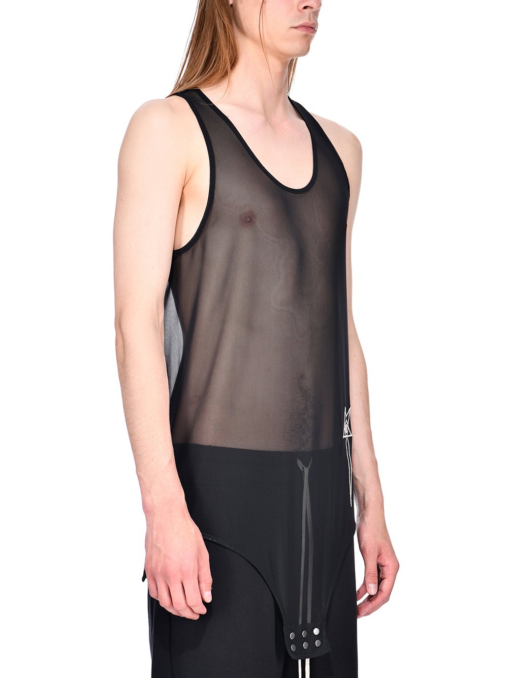 CHAMPION X RICK OWENS BASKETBALL TANK IN BLACK RECYCLED NYLON MICROMESH