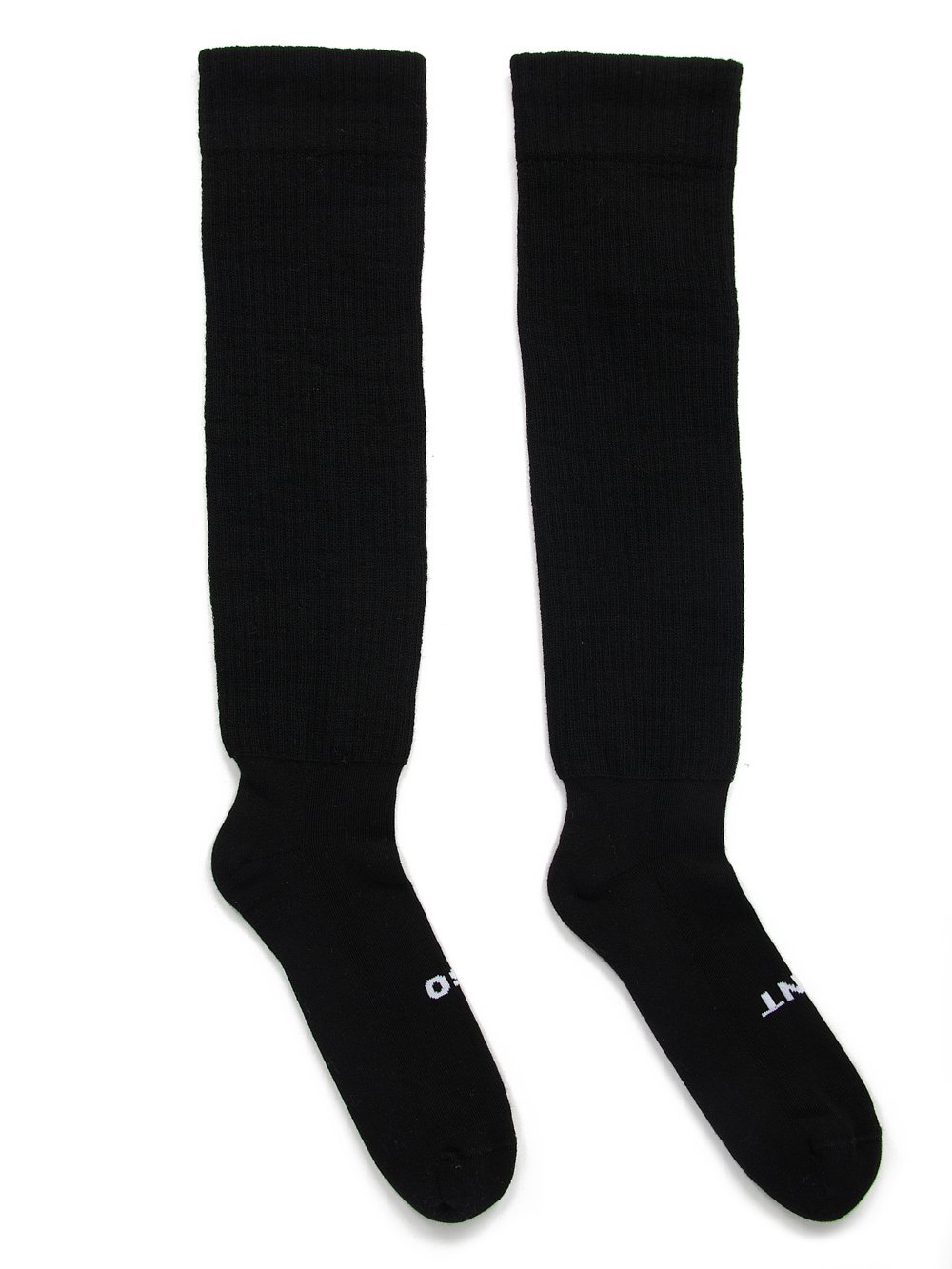 RICK OWENS FW23 LUXOR HIGH SOCKS SO CUNT IN BLACK AND MLK COTTON KNIT