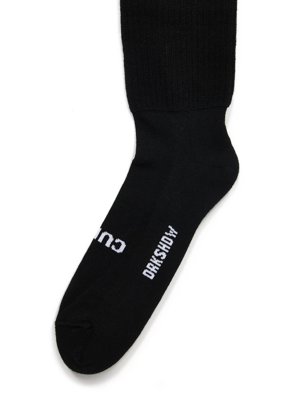 RICK OWENS FW23 LUXOR HIGH SOCKS SO CUNT IN BLACK AND MLK COTTON KNIT