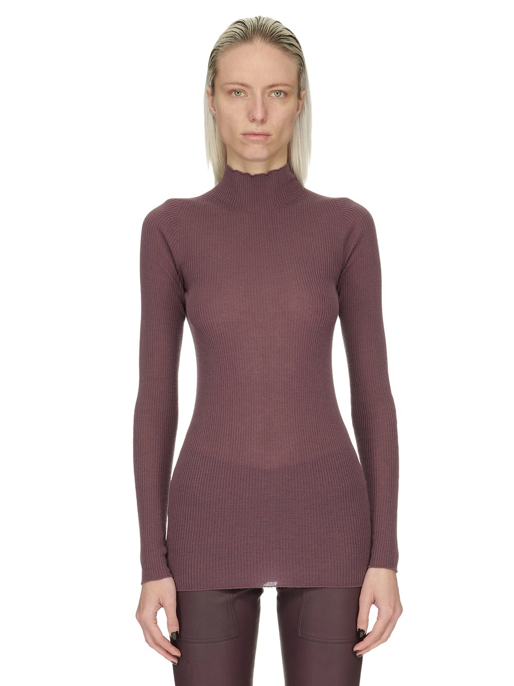 RICK OWENS FW23 LUXOR RIBBED LUPETTO IN AMETHYST PURPLE LIGHTWEIGHT RIBBED KNIT