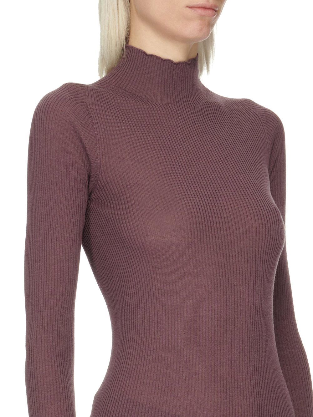 RICK OWENS FW23 LUXOR RIBBED LUPETTO IN AMETHYST PURPLE LIGHTWEIGHT RIBBED KNIT