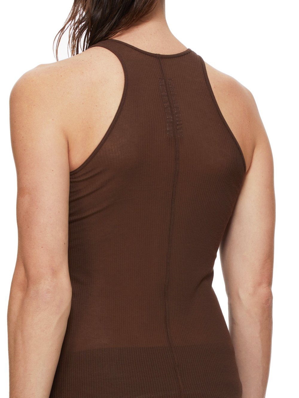 RICK OWENS FW23 LUXOR BASIC RIB TANK IN BROWN VISCOSE SILK RIB JERSEY