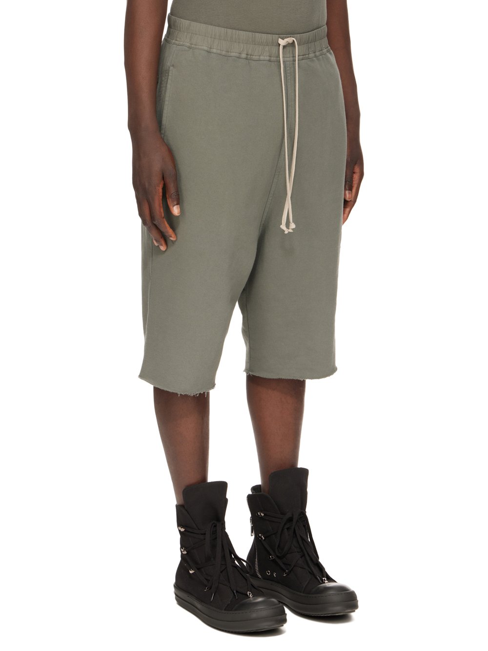 RICK OWENS FW23 LUXOR DRK SHORTS IN HUSTLER BLUE FURKA HEAVY SWEATSHIRT 