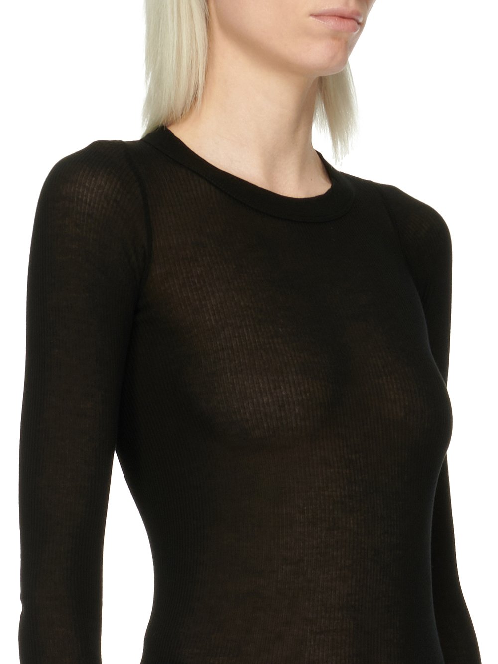 RICK OWENS FOREVER RIB LS T IN BLACK VISCOSE SILK RIB JERSEY