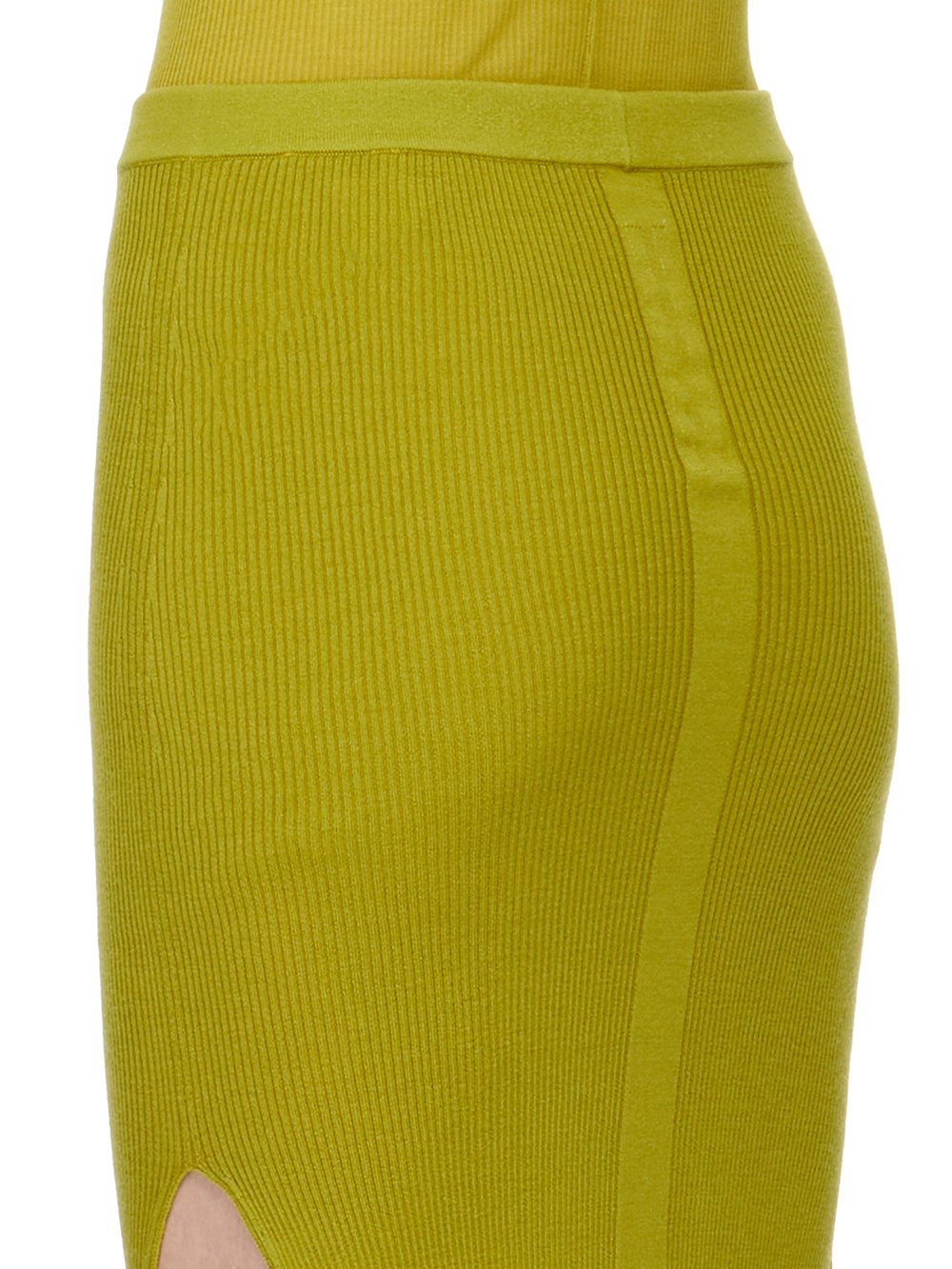 RICK OWENS FW23 LUXOR RIBBED SACRISKIRT IN ACID YELLOW LIGHTWEIGHT RIBBED KNIT