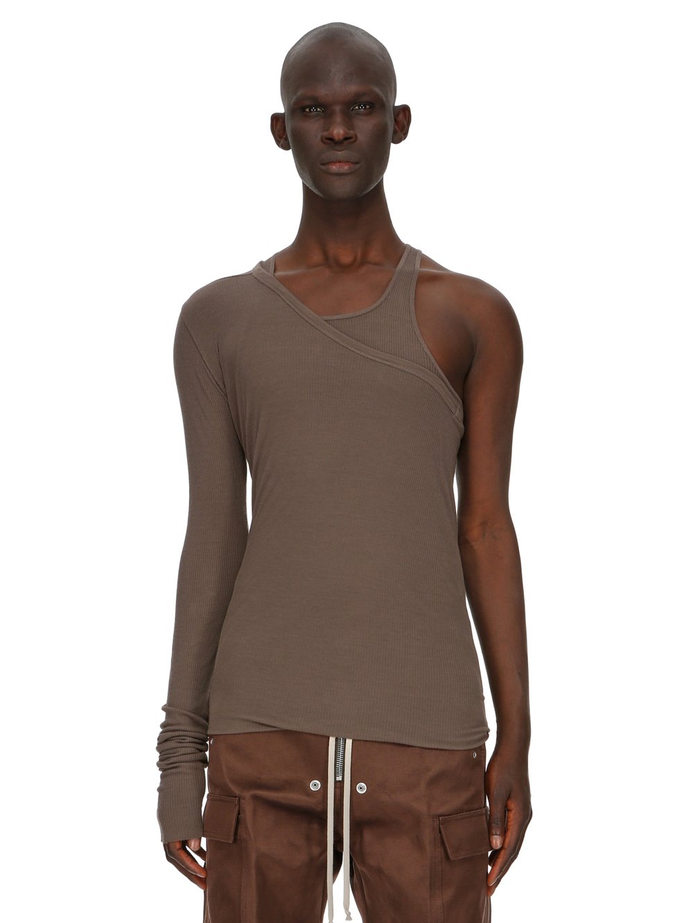 RICK OWENS FW23 LUXOR ZIGGY BANANA TANK IN DUST GREY VISCOSE SILK RIB JERSEY