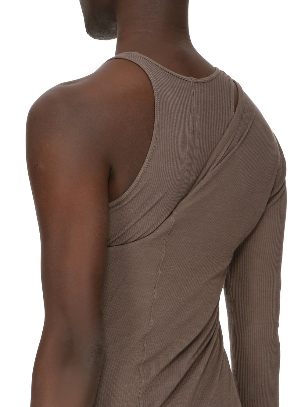 RICK OWENS FW23 LUXOR ZIGGY BANANA TANK IN DUST GREY VISCOSE SILK RIB JERSEY