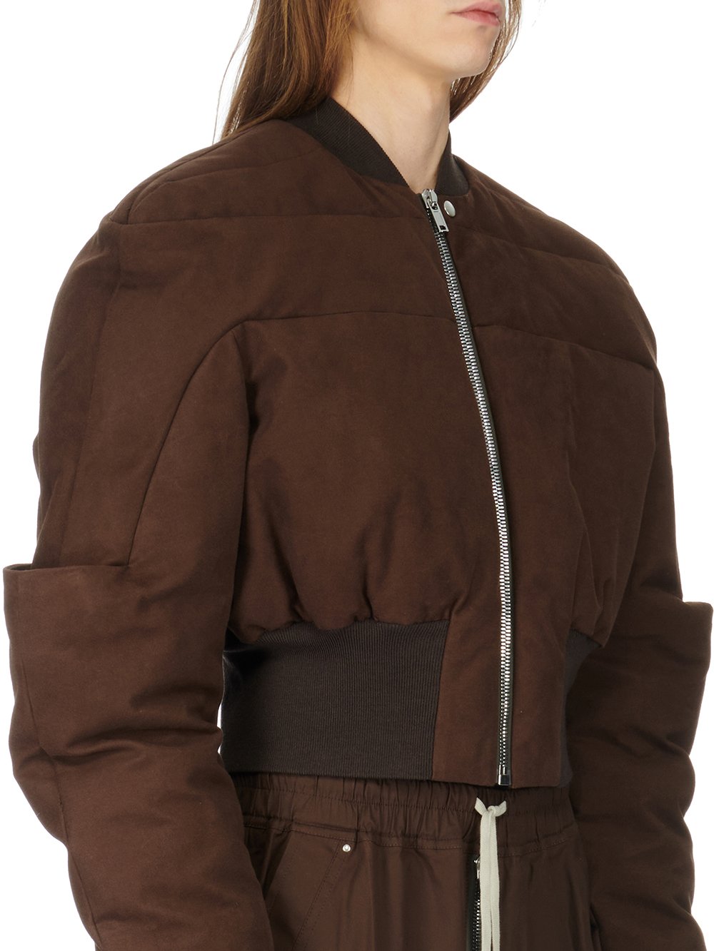 RICK OWENS FW23 LUXOR GIRDERED BOMBER CROPPED IN BROWN HEAVY MOLESKIN