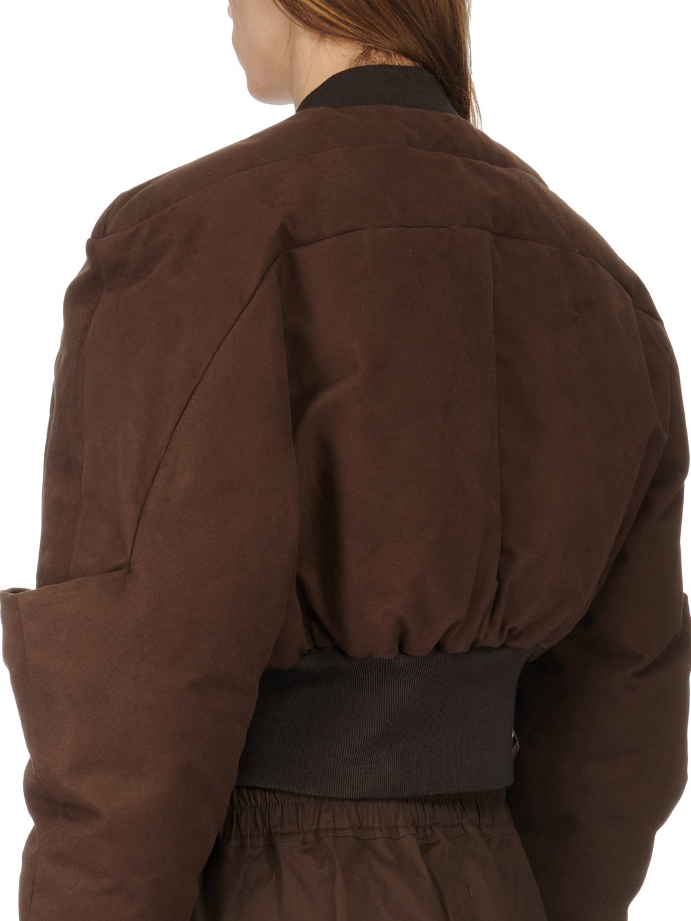 RICK OWENS FW23 LUXOR GIRDERED BOMBER CROPPED IN BROWN HEAVY MOLESKIN