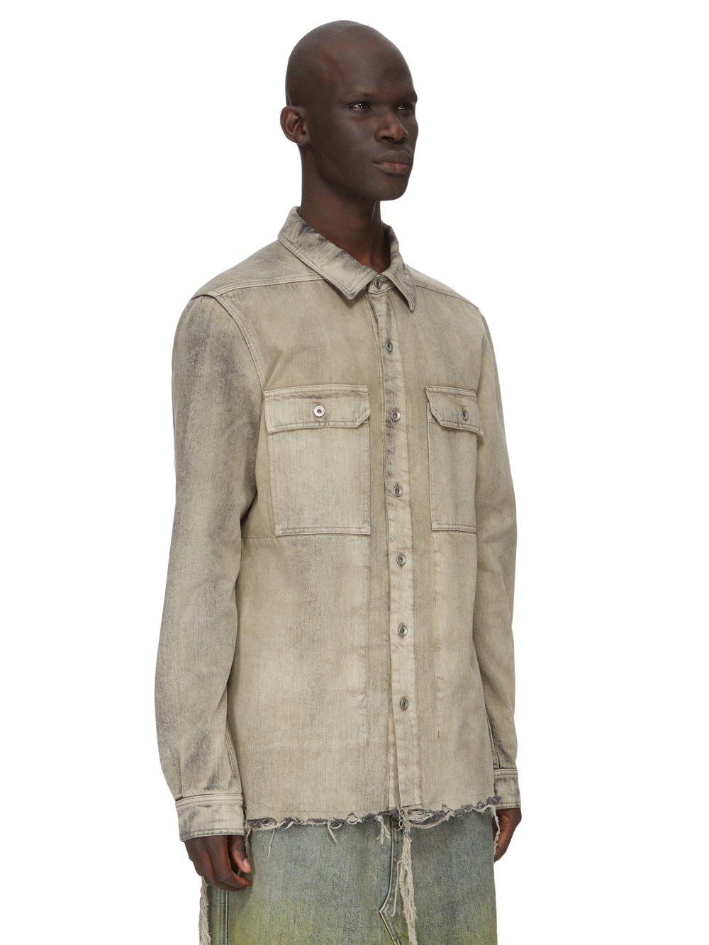 RICK OWENS FW23 LUXOR OUTERSHIRT IN 13OZ MINERAL PEARL DENIM