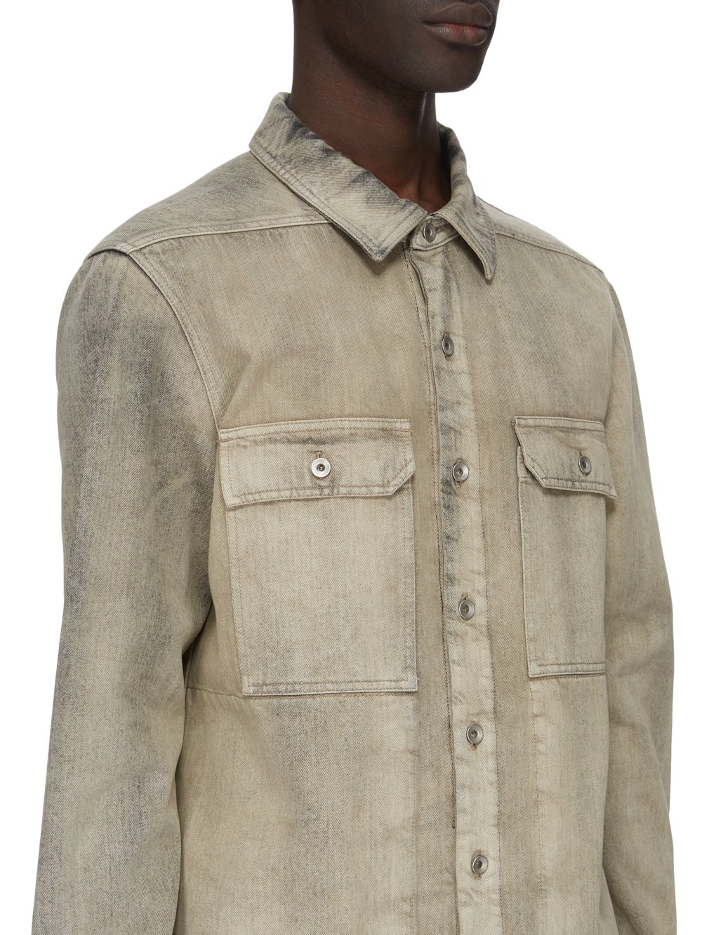 RICK OWENS FW23 LUXOR OUTERSHIRT IN 13OZ MINERAL PEARL DENIM