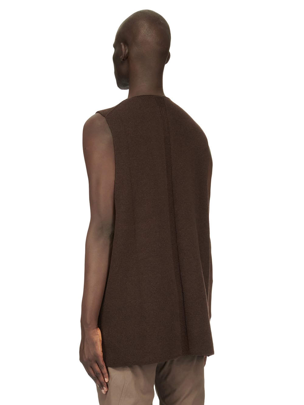 RICK OWENS FW23 LUXOR RUNWAY V TANK IN BROWN RECYCLED CASHMERE