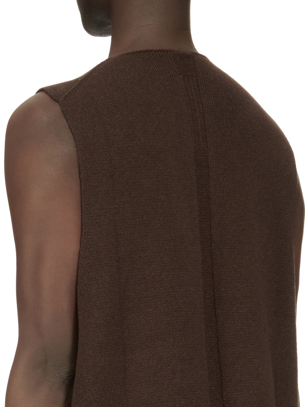 RICK OWENS FW23 LUXOR RUNWAY V TANK IN BROWN RECYCLED CASHMERE