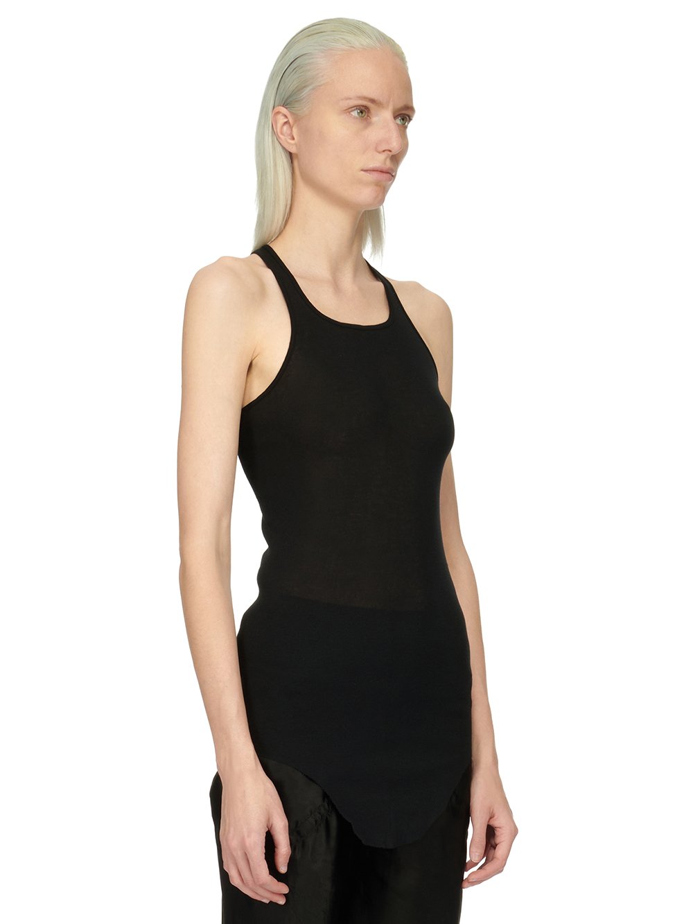 RICK OWENS FOREVER BASIC RIB TANK IN BLACK MINI RIB JERSEY