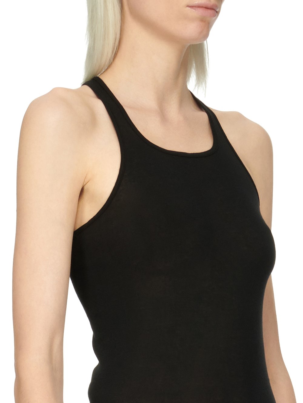 RICK OWENS FOREVER BASIC RIB TANK IN BLACK MINI RIB JERSEY