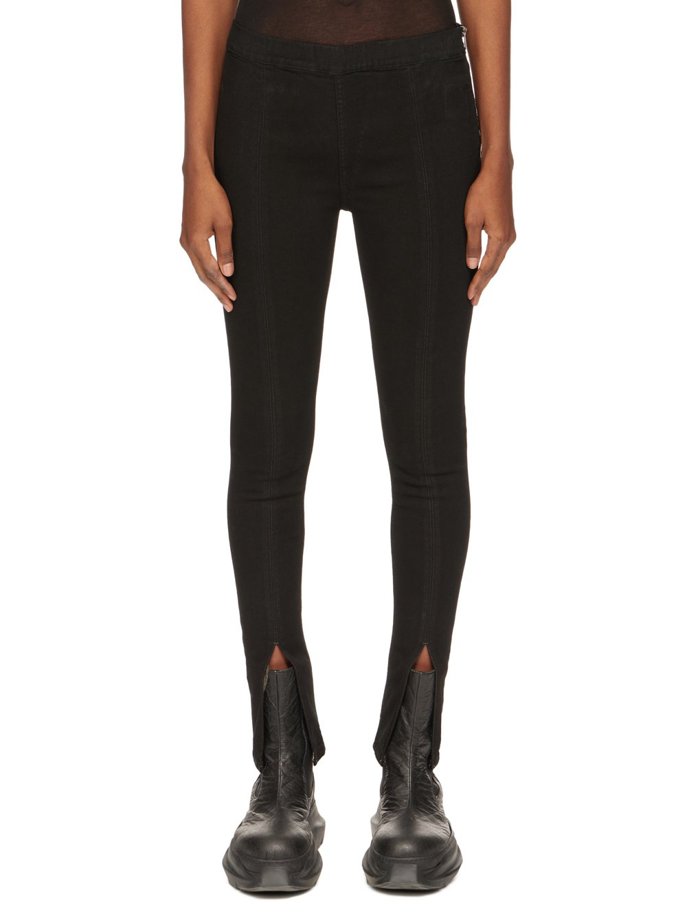 DRKSHDW FW23 LUXOR SLIT FRONT LEGGING IN BLACKETY BLACK STRETCH DENIM 