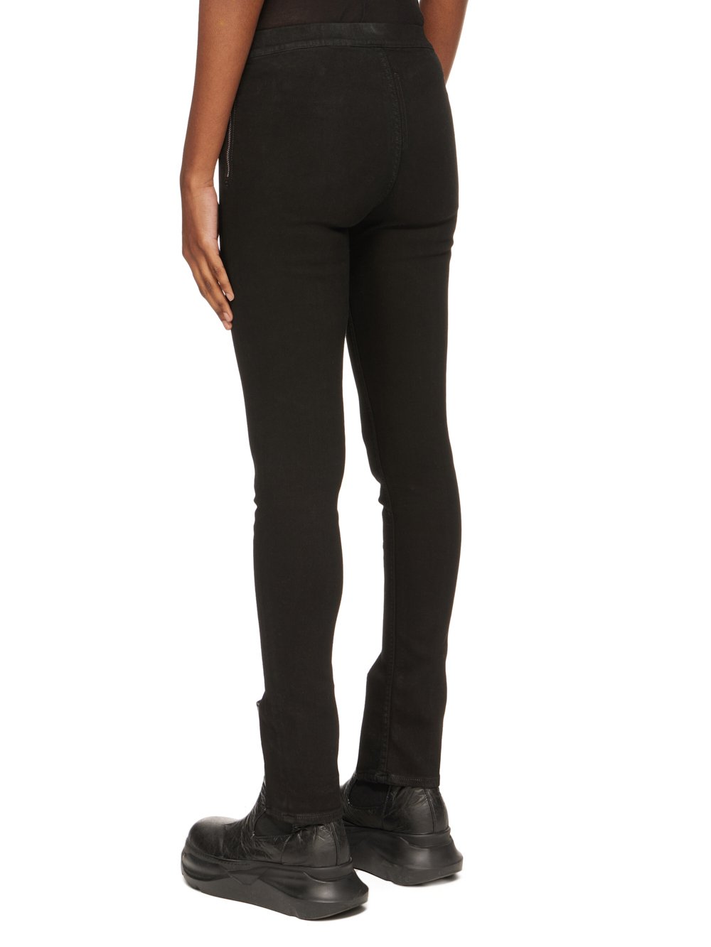 DRKSHDW FW23 LUXOR SLIT FRONT LEGGING IN BLACKETY BLACK STRETCH DENIM 