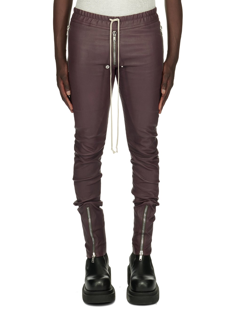 RICK OWENS FW23 LUXOR TIGHT GARY PANTS IN AMETHYST PURPLE STRETCH LAMB LEATHER