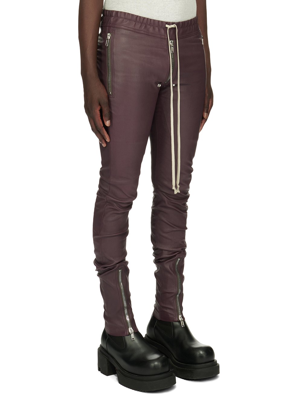 RICK OWENS FW23 LUXOR TIGHT GARY PANTS IN AMETHYST PURPLE STRETCH LAMB LEATHER