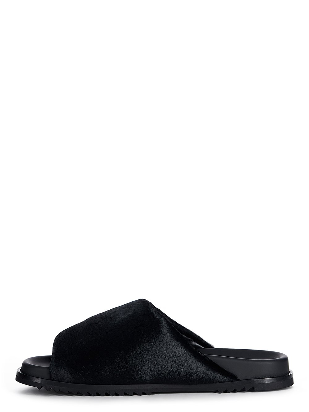 RICK OWENS FW23 LUXOR SLIDE GRANOLAS IN BLACK SOFT PONY