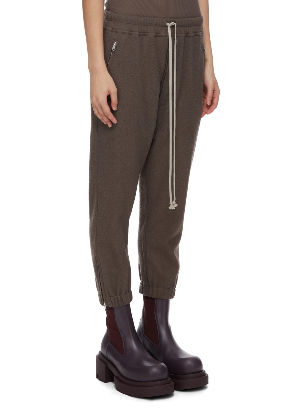 RICK OWENS FW23 LUXOR CROPPED TRACK IN DUST GREY SOFT WOOL FLANNEL