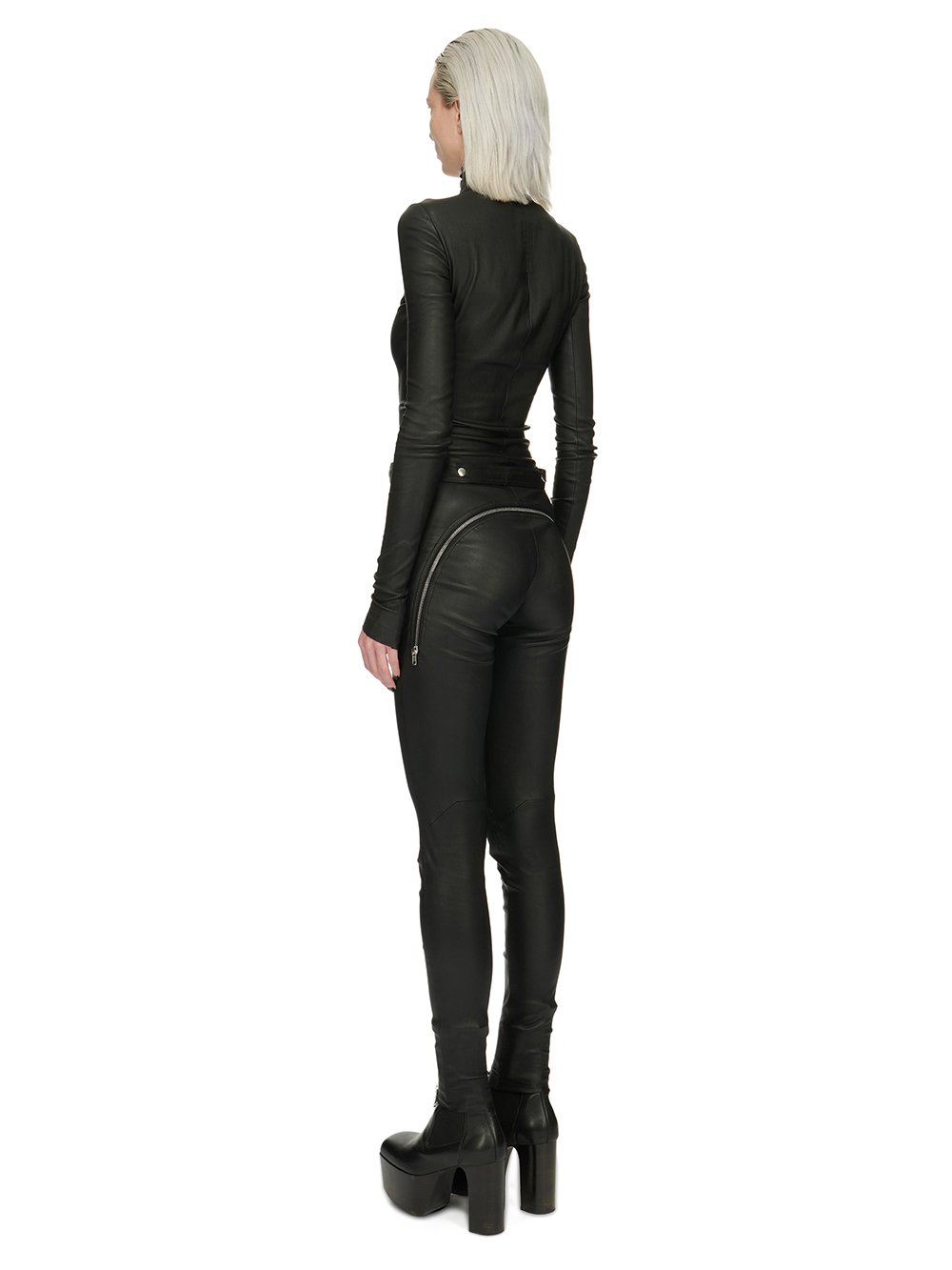 RICK OWENS FW23 LUXOR TIGHT GARY FLGHTSUIT IN BLACK STRETCH LAMB LEATHER