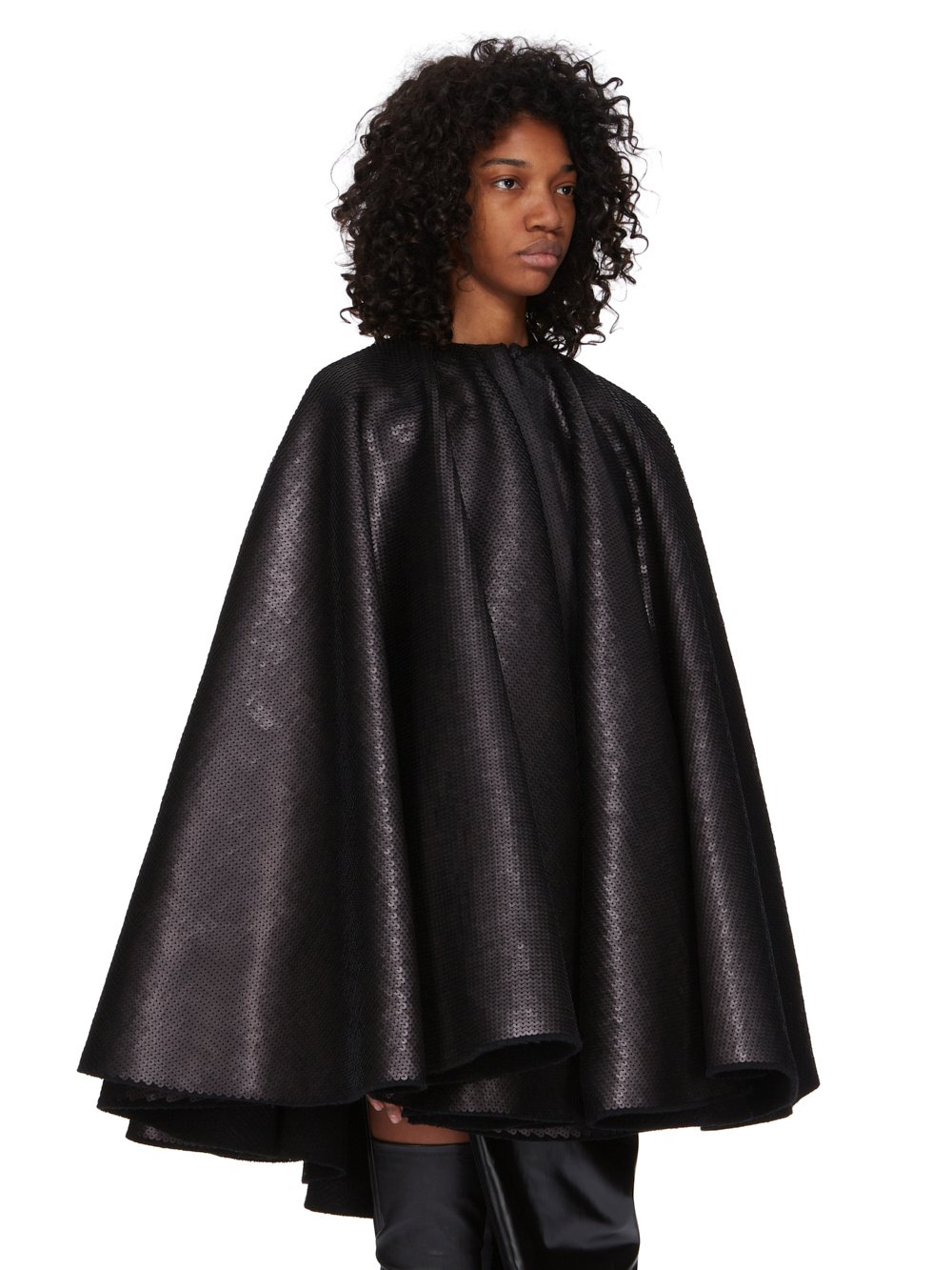 RICK OWENS FW23 LUXOR RUNWAY CIRCLE CAPE IN BLACK SEQUIN EMBROIDERED BOILED WOOL