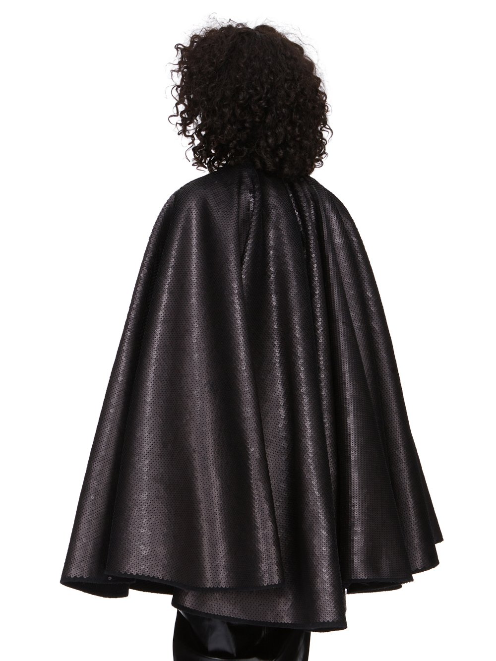 RICK OWENS FW23 LUXOR RUNWAY CIRCLE CAPE IN BLACK SEQUIN EMBROIDERED BOILED WOOL