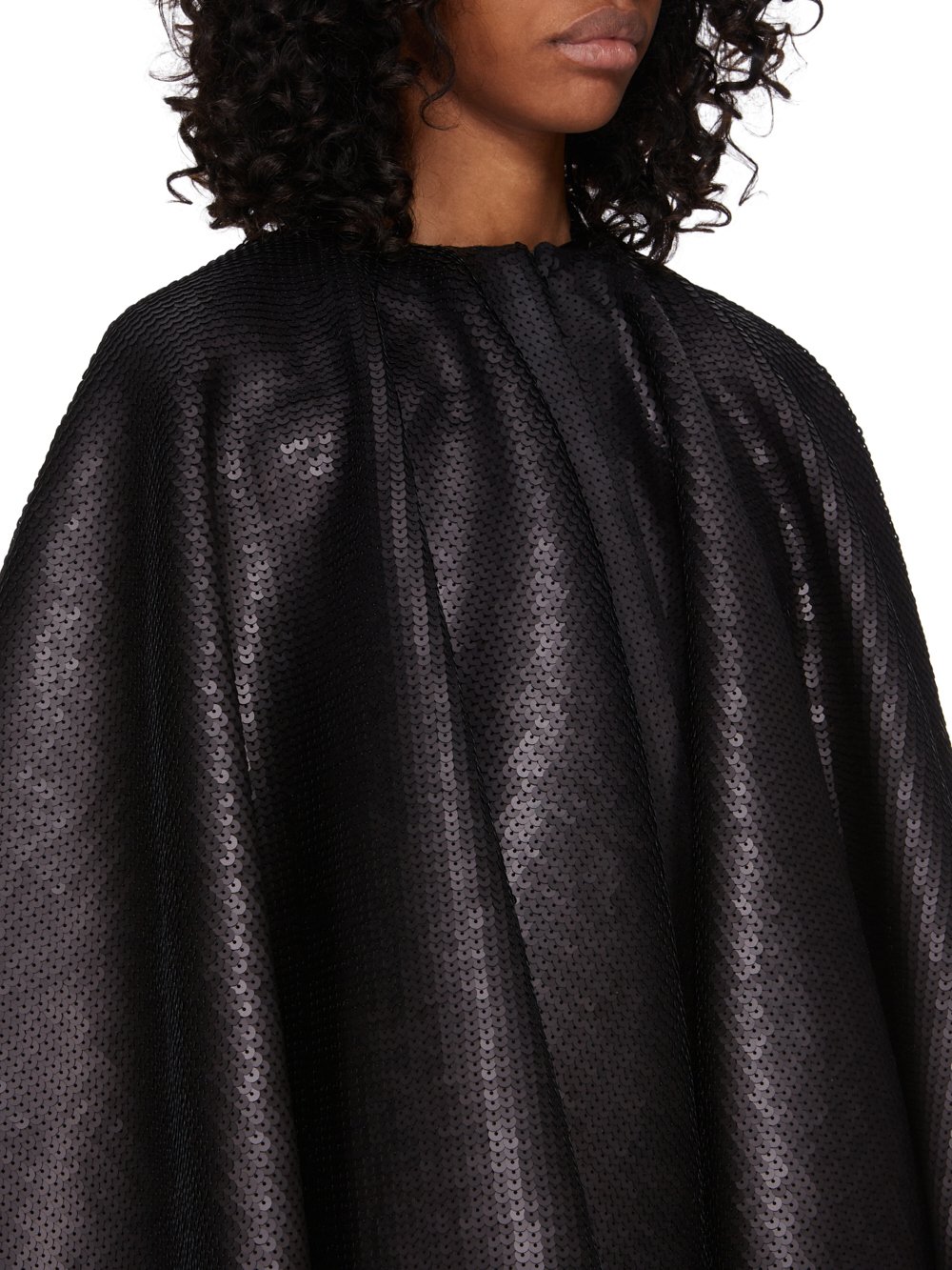 RICK OWENS FW23 LUXOR RUNWAY CIRCLE CAPE IN BLACK SEQUIN EMBROIDERED BOILED WOOL