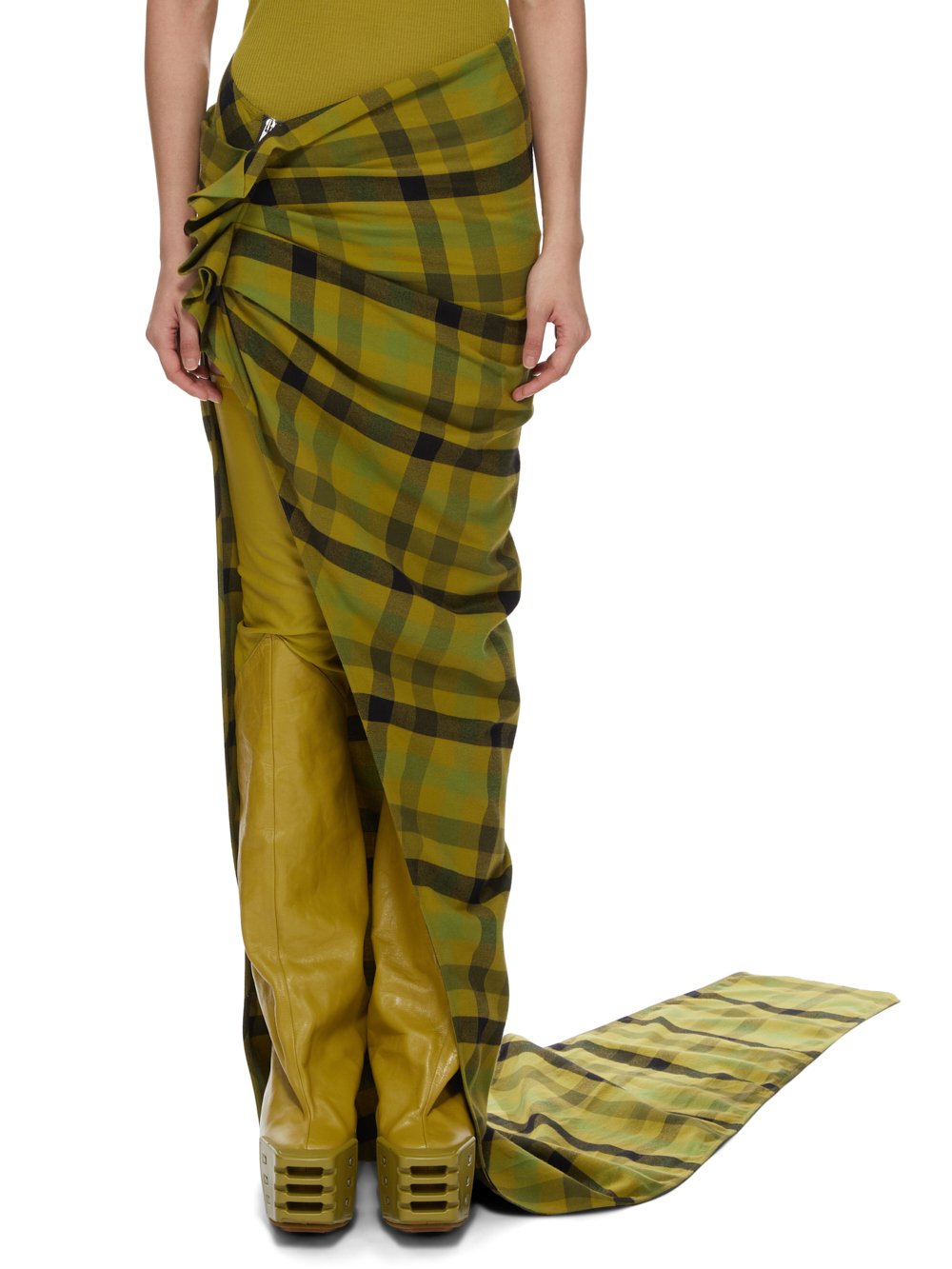 RICK OWENS FW23 LUXOR WOVEN EDFU SKIRT IN ACID COTTON PLAID