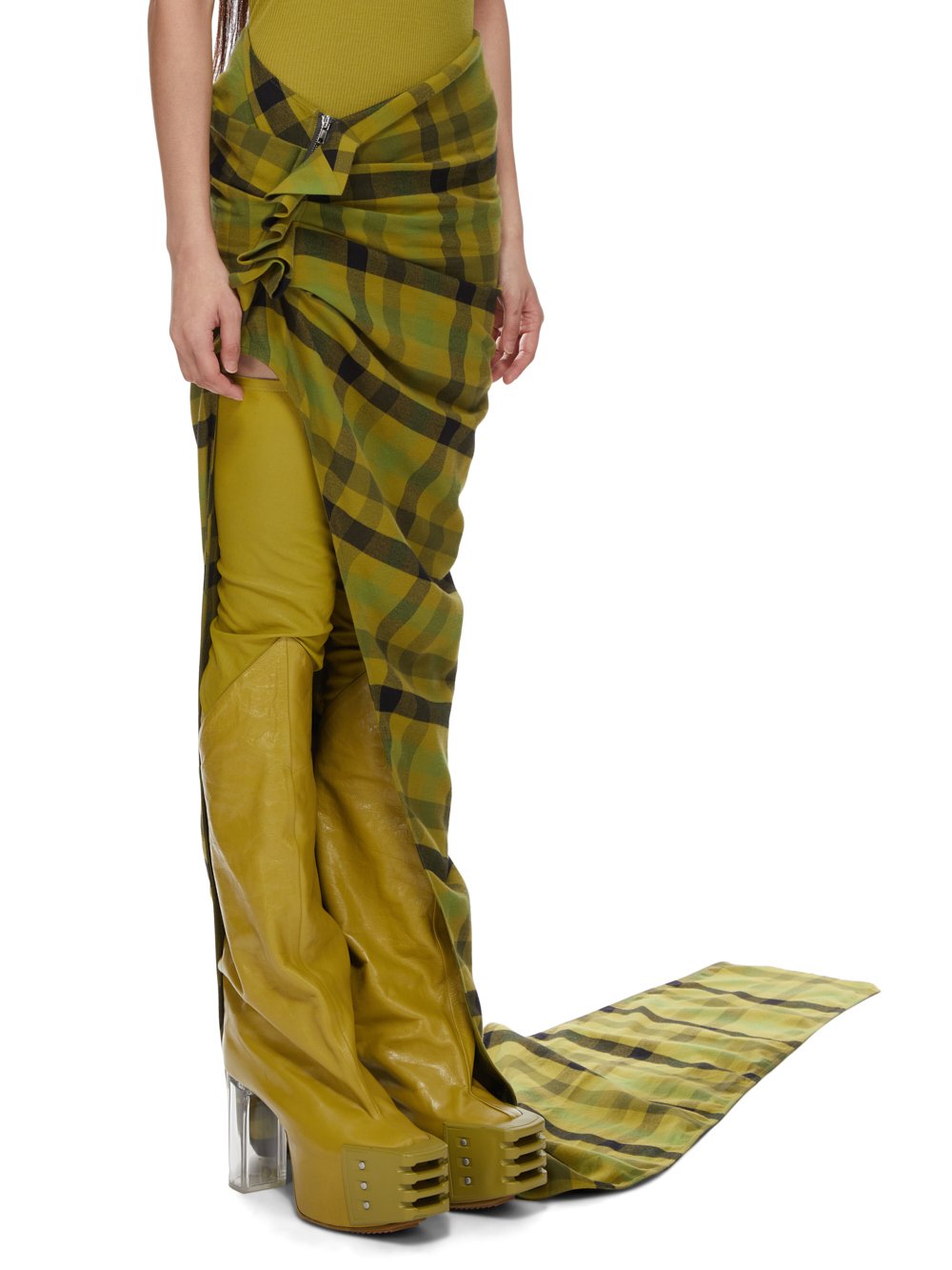 RICK OWENS FW23 LUXOR WOVEN EDFU SKIRT IN ACID COTTON PLAID