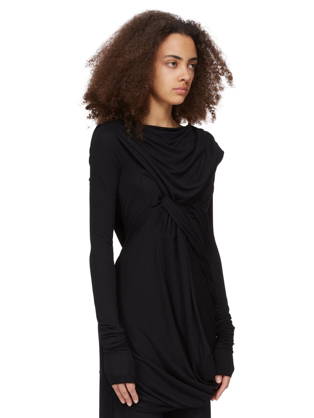 RICK OWENS LILIES FW23 LUXOR BRANCH TOP IN BLACK FLUID VISCOSE JERSEY