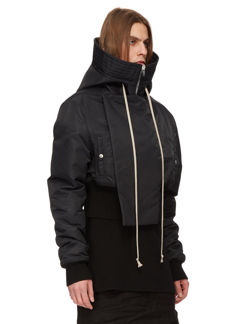 RICK OWENS FW23 LUXOR RUNWAY CROPPED ALICE PARKA IN BLACK RECYCLED BOMBER